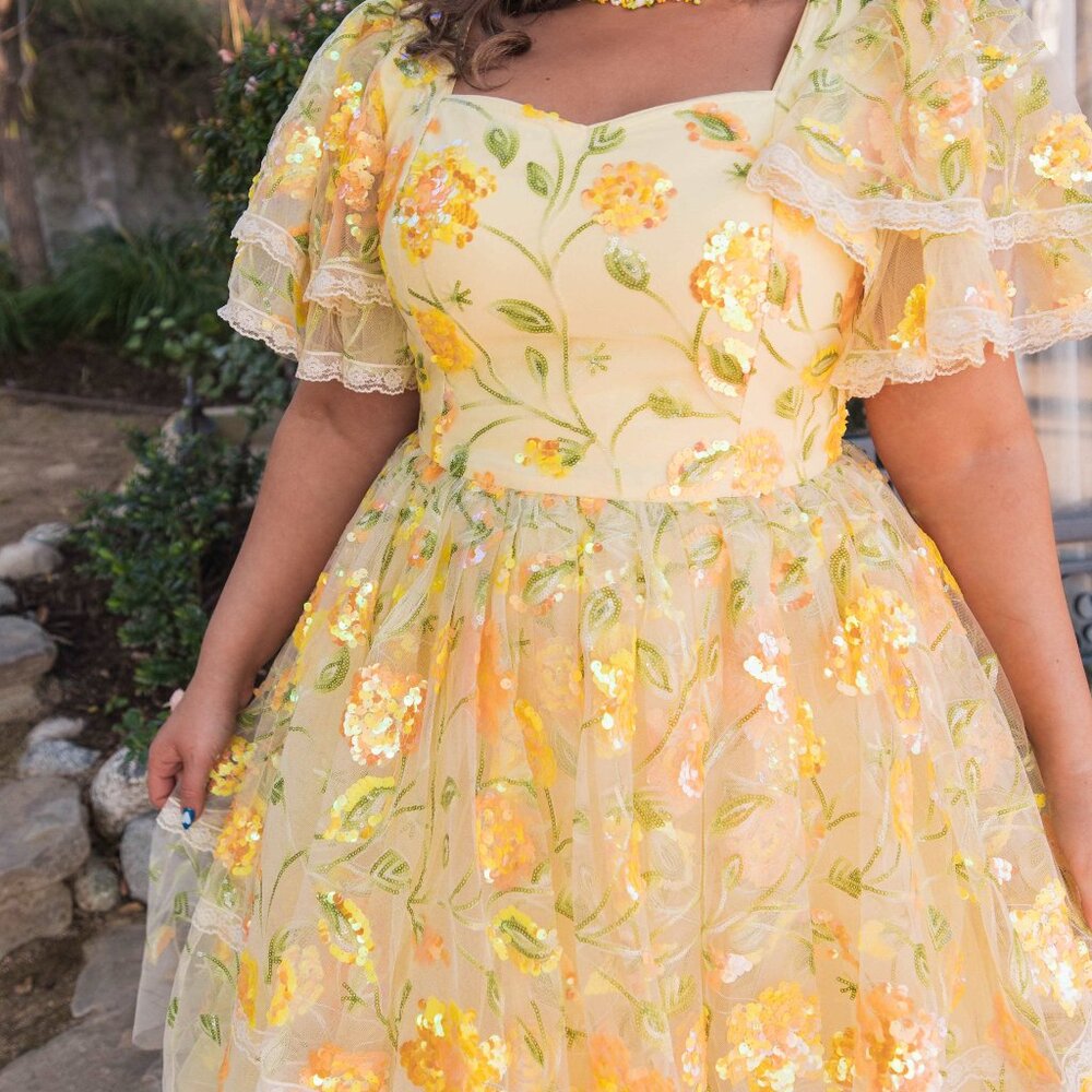 JessaKae Yellow Floral Midi Dress 3X - Picture 3 of 15